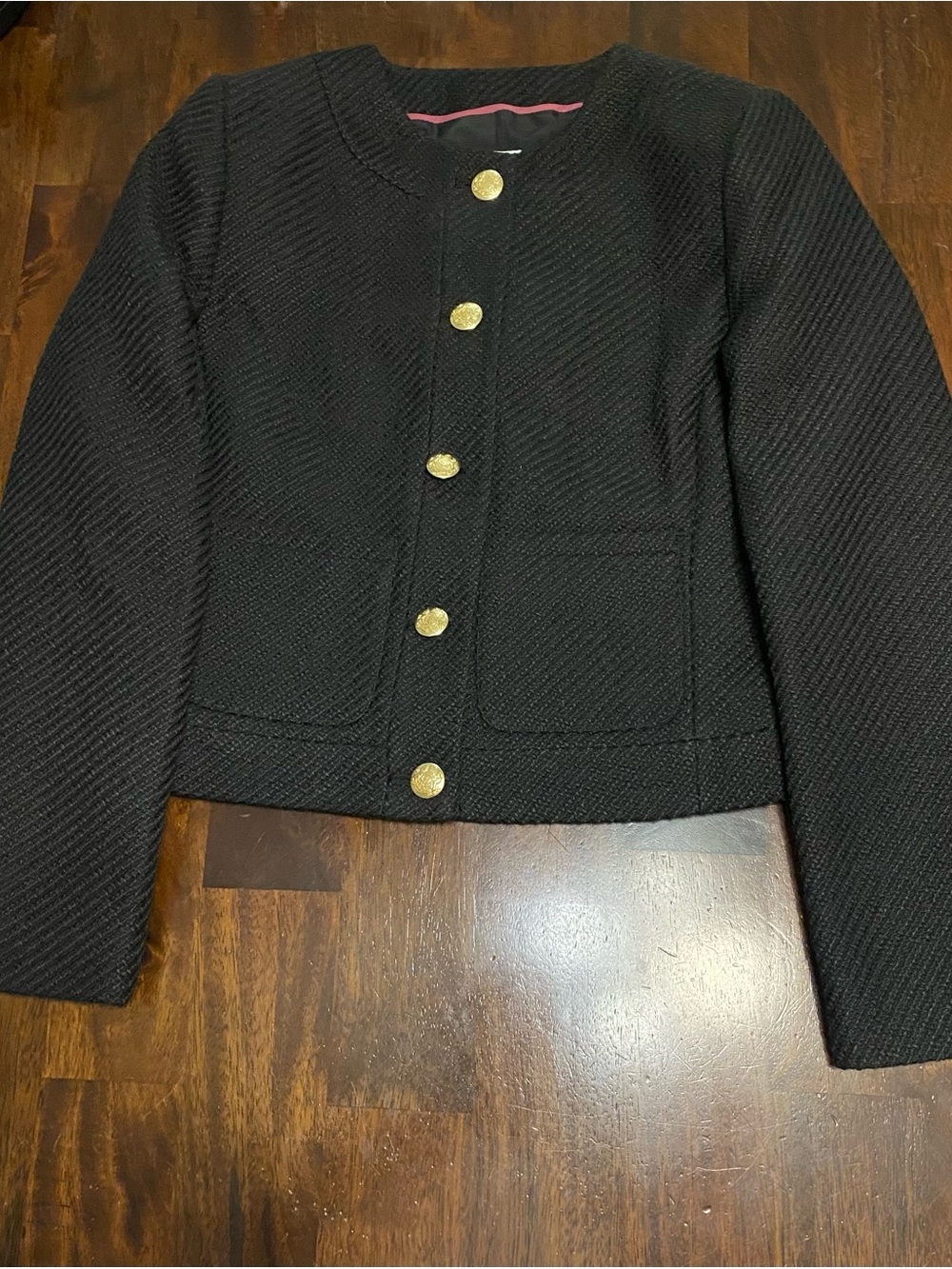 NWT- J. Crew Factory Black Cropped Textured Jacket with Gold Buttons